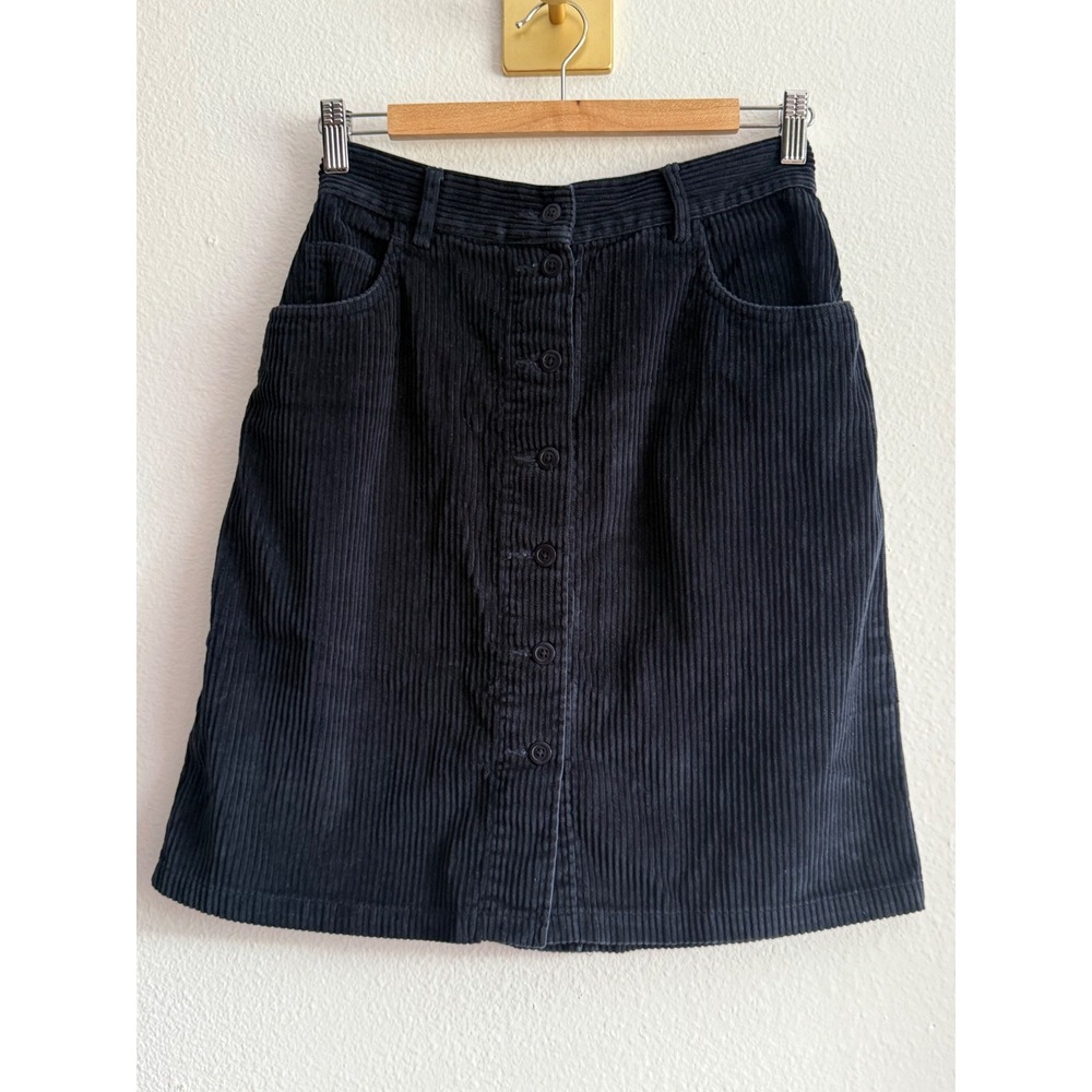 Eddie Bauer Vintage Navy Blue Corduroy Button Front A-Line Mini Skirt Size 8